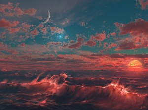 Ocean-of-Fire-with-Moon-Wallpaper